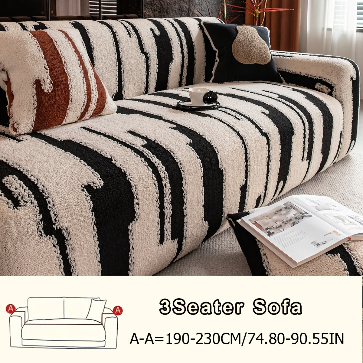 Housse de canapé en velours jacquard à motif géométrique d'esprit vintage, tissu de 250 à 300 g/m²