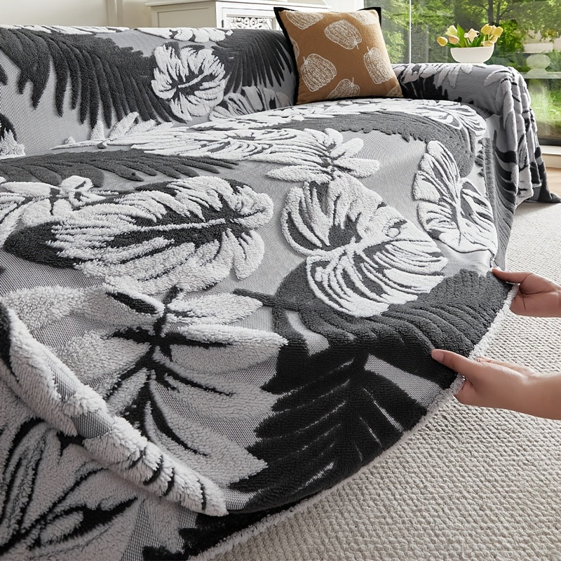 Housse de canapé en velours jacquard à motif tropical antidérapante, vue de dos