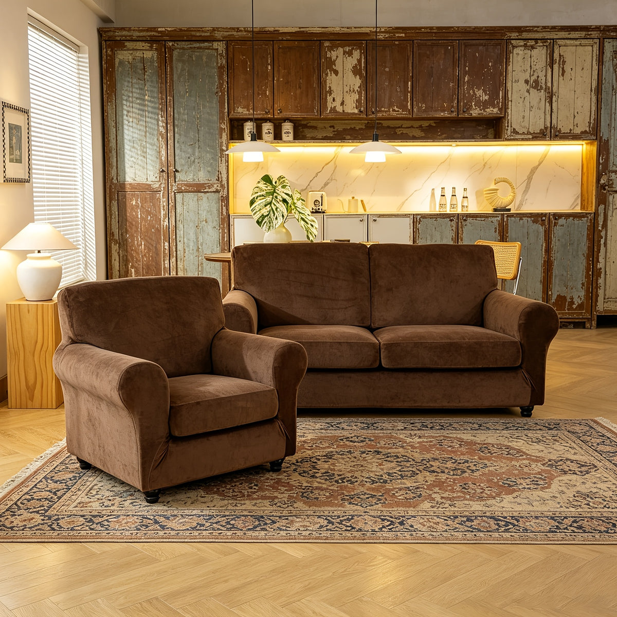 Housse de canapé extensible en velours anti-griffes