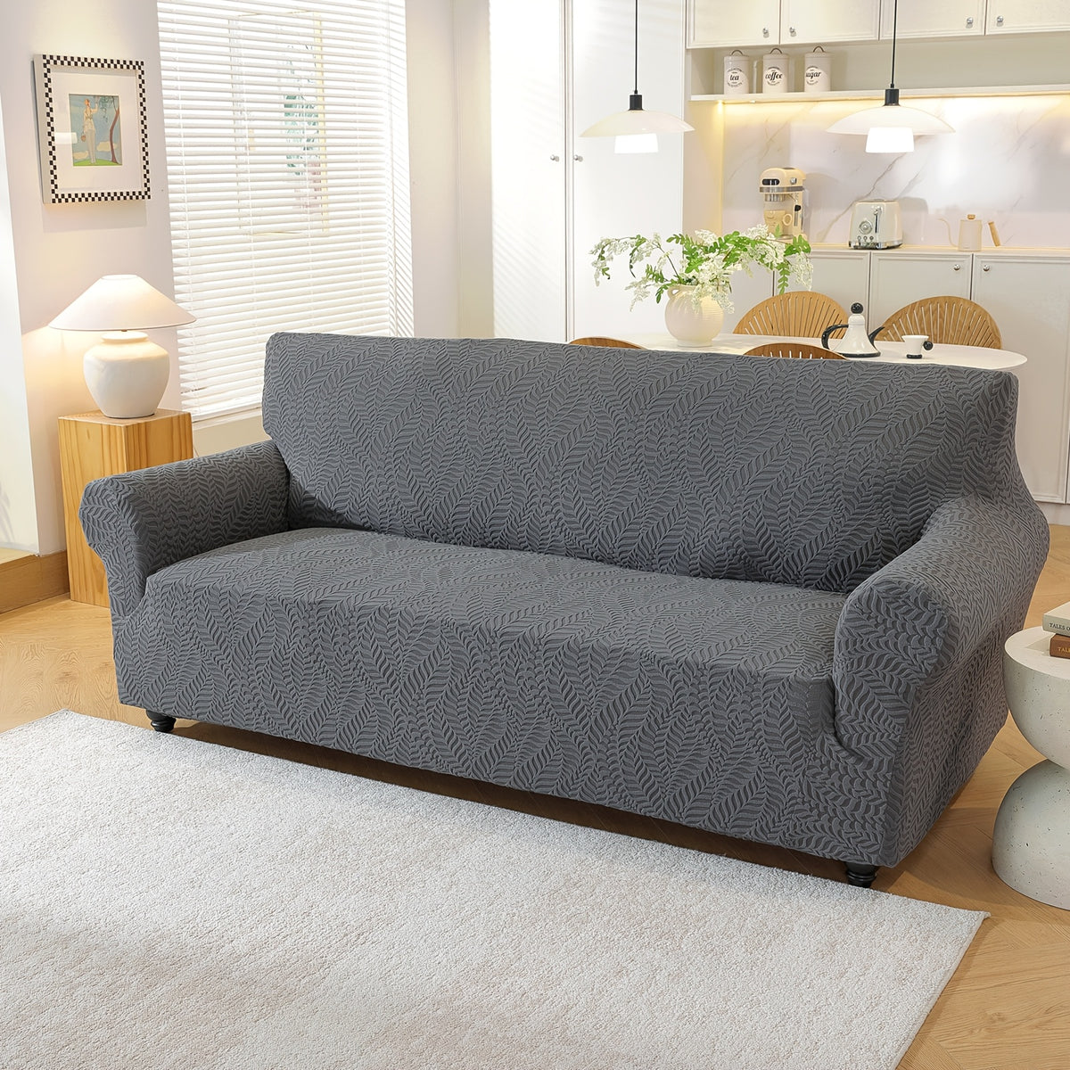 Housse de canapé extensible en polaire jacquard, vue d'ensemble