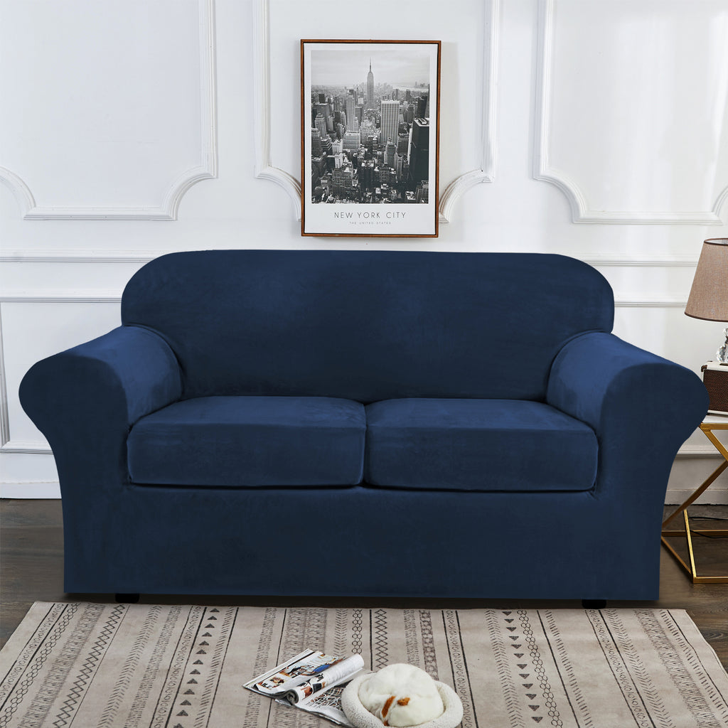 Housse de canapé légère en velours d'esprit vintage, compatible fauteuil, canapé deux places