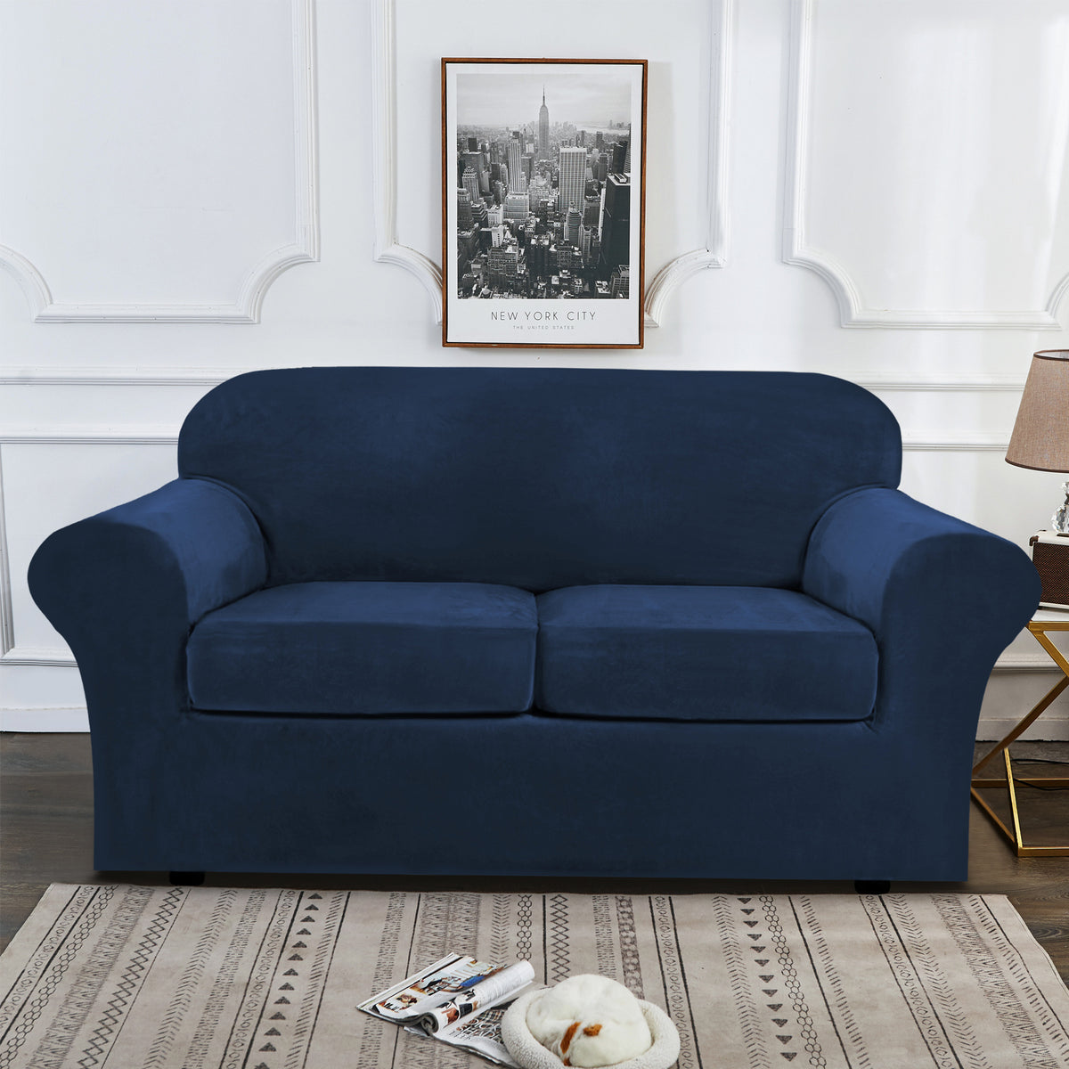 Housse de canapé légère en velours d'esprit vintage, compatible fauteuil, canapé deux places