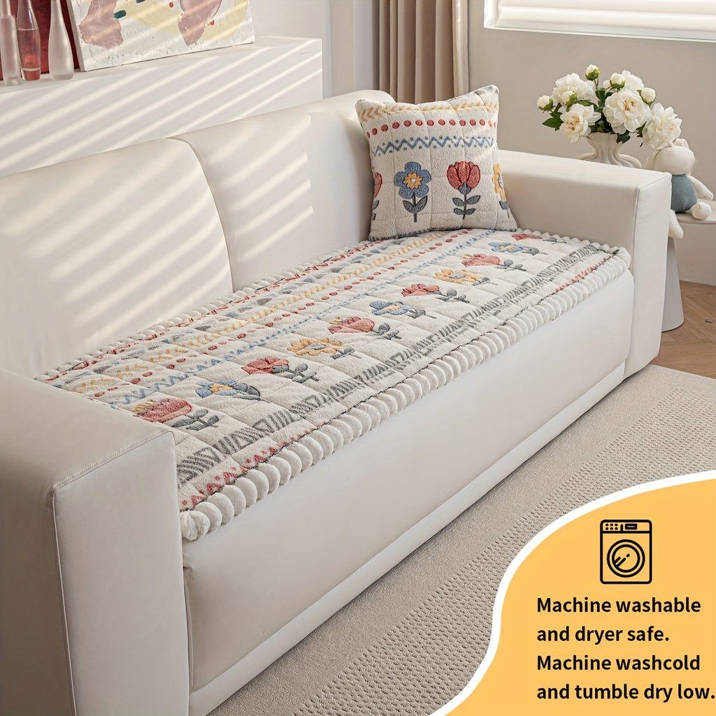 Housse de coussin en peluche à motif fleuri antidérapante, détail de la finition