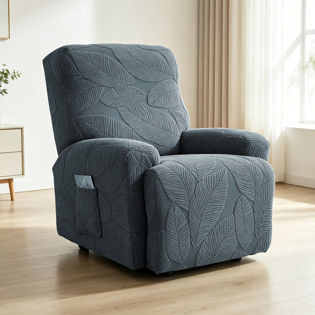 Housse de chaise extensible en polaire jacquard à motif feuillage, vue de dos