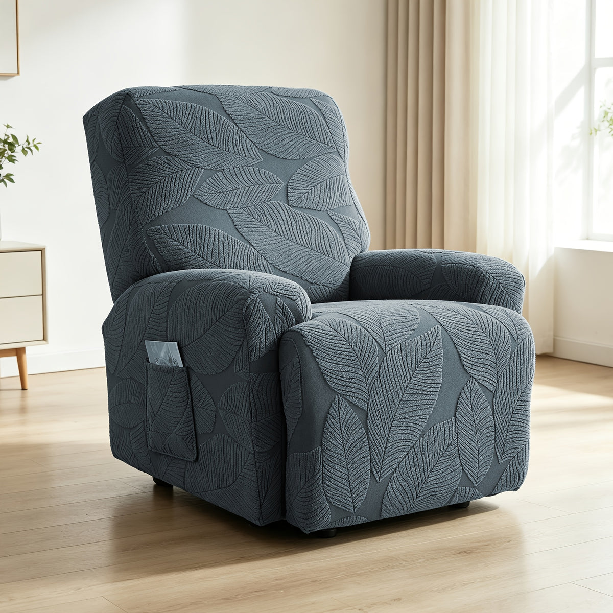 Housse de chaise extensible en polaire jacquard à motif feuillage, vue de dos