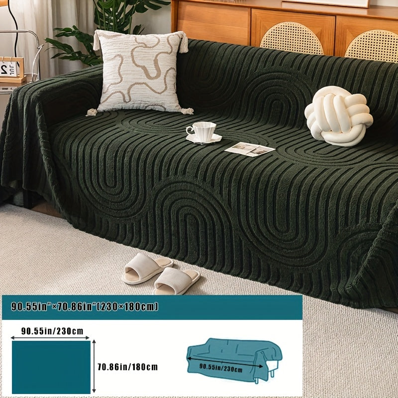 Housse de canapé épaisse en velours jacquard d'esprit vintage, mise en situation