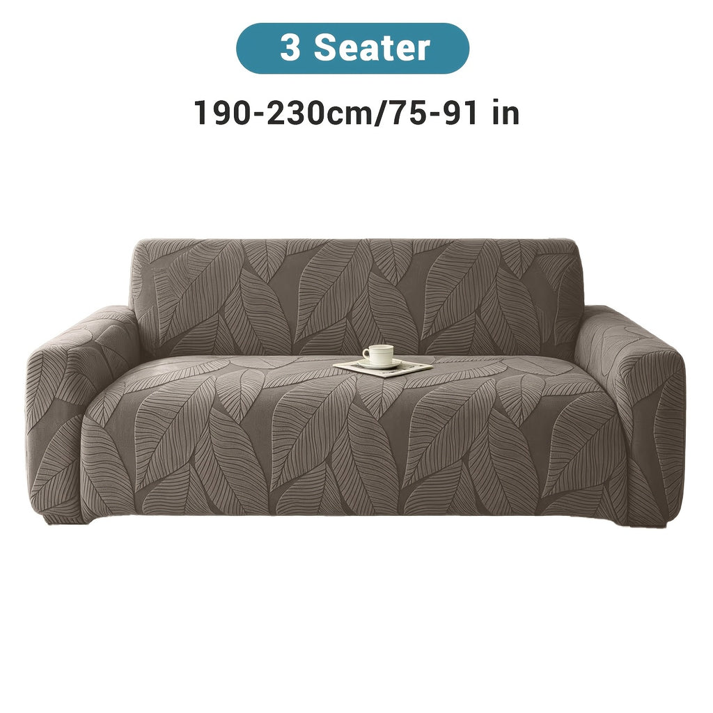 Housse de canapé extensible en polaire jacquard à motif feuillage, détail de la finition