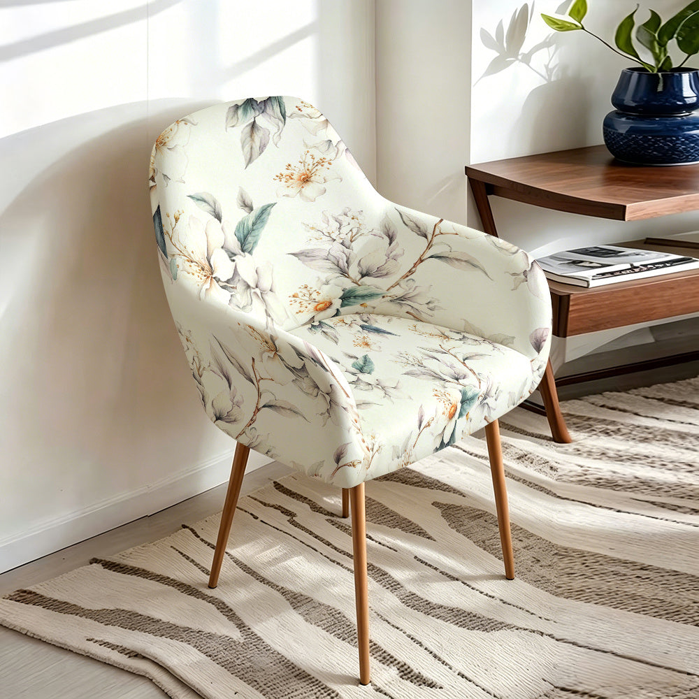 Housse de fauteuil extensible en fibre de lait imprimée au rendu glamour — détail de la matière : fibre de lait