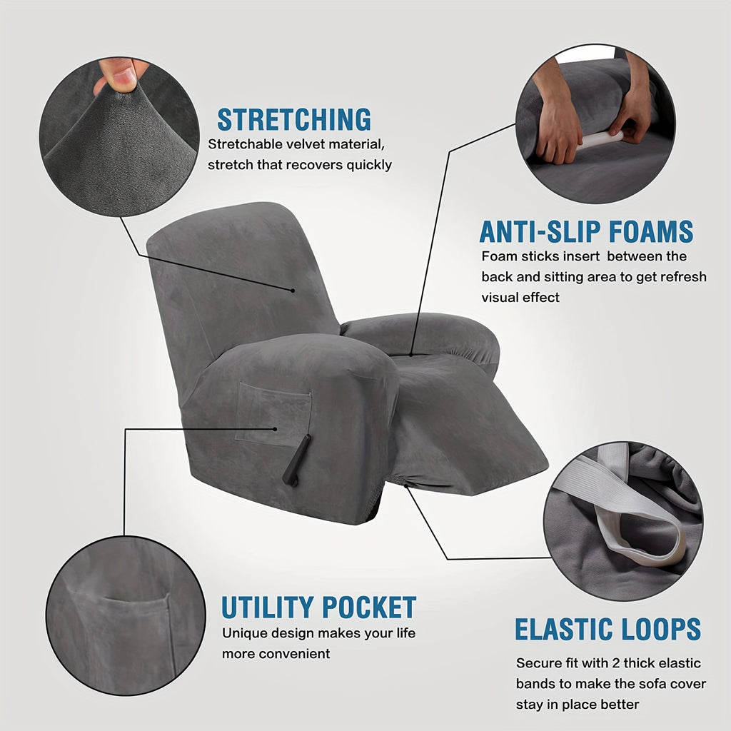 Housse de fauteuil épaisse extensible en velours, vue de dos