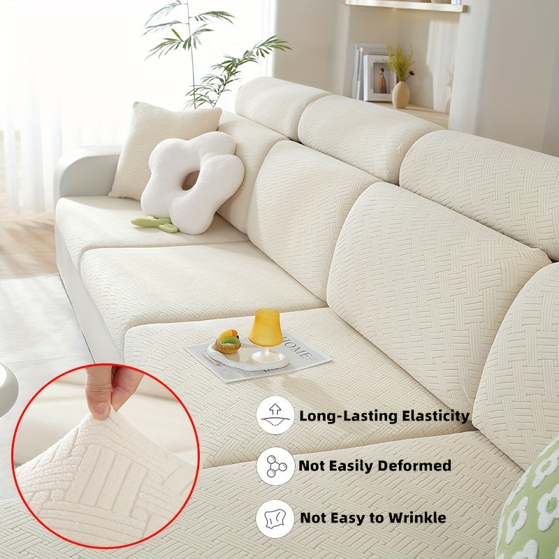 Housse de canapé épaisse extensible en polaire jacquard anti-griffes, visuel produit