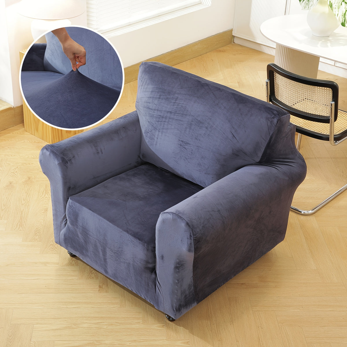 Housse de canapé extensible en velours, vue de dos
