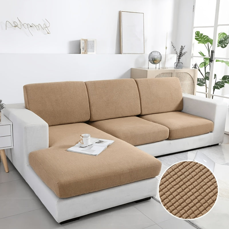 Housse de canapé extensible en velours côtelé jacquard antidérapante — détail de la matière : velours côtelé