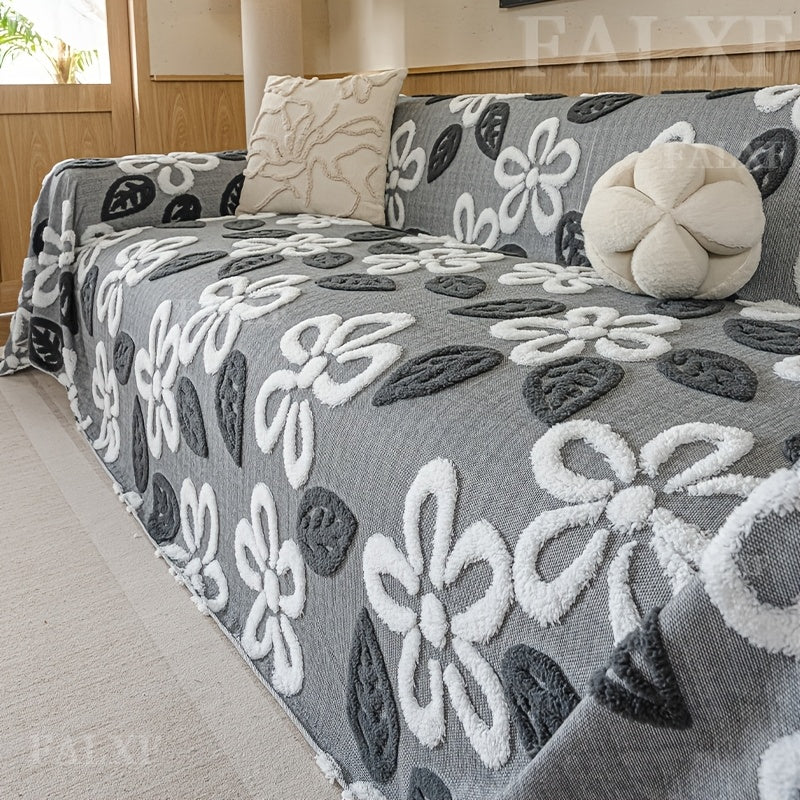 Housse de canapé en velours jacquard à rayures, détail de l'ourlet