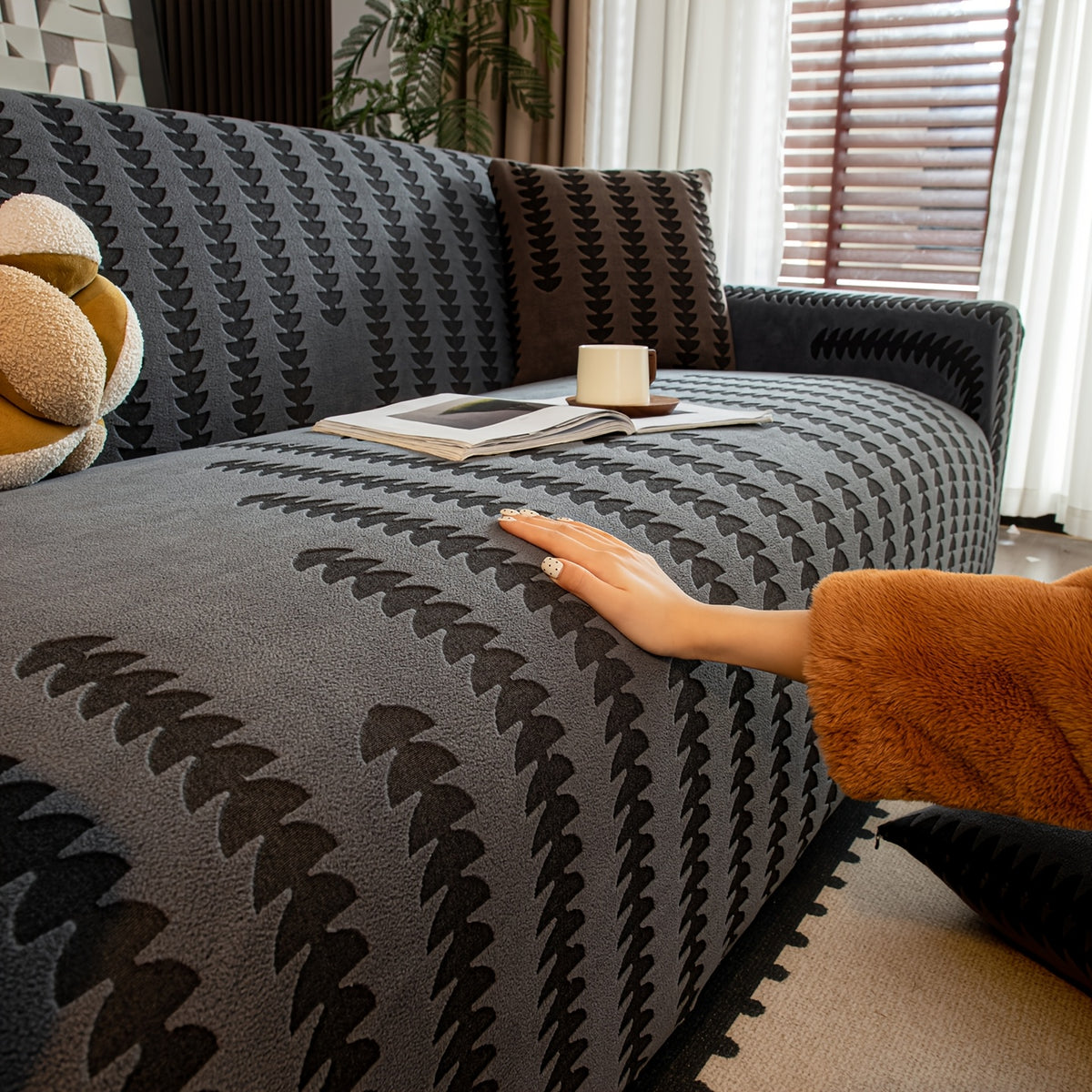 Housse de canapé en polaire jacquard d'esprit bohème, mise en situation