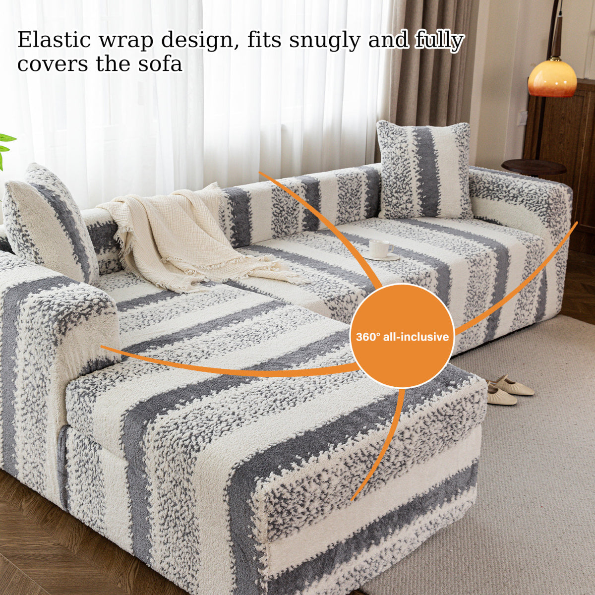 Housse de canapé extensible en polyester antidérapante, gros plan sur le tissu