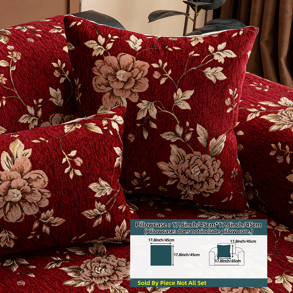 Housse de canapé en chenille jacquard à motif pivoine antidérapante, gros plan sur le tissu