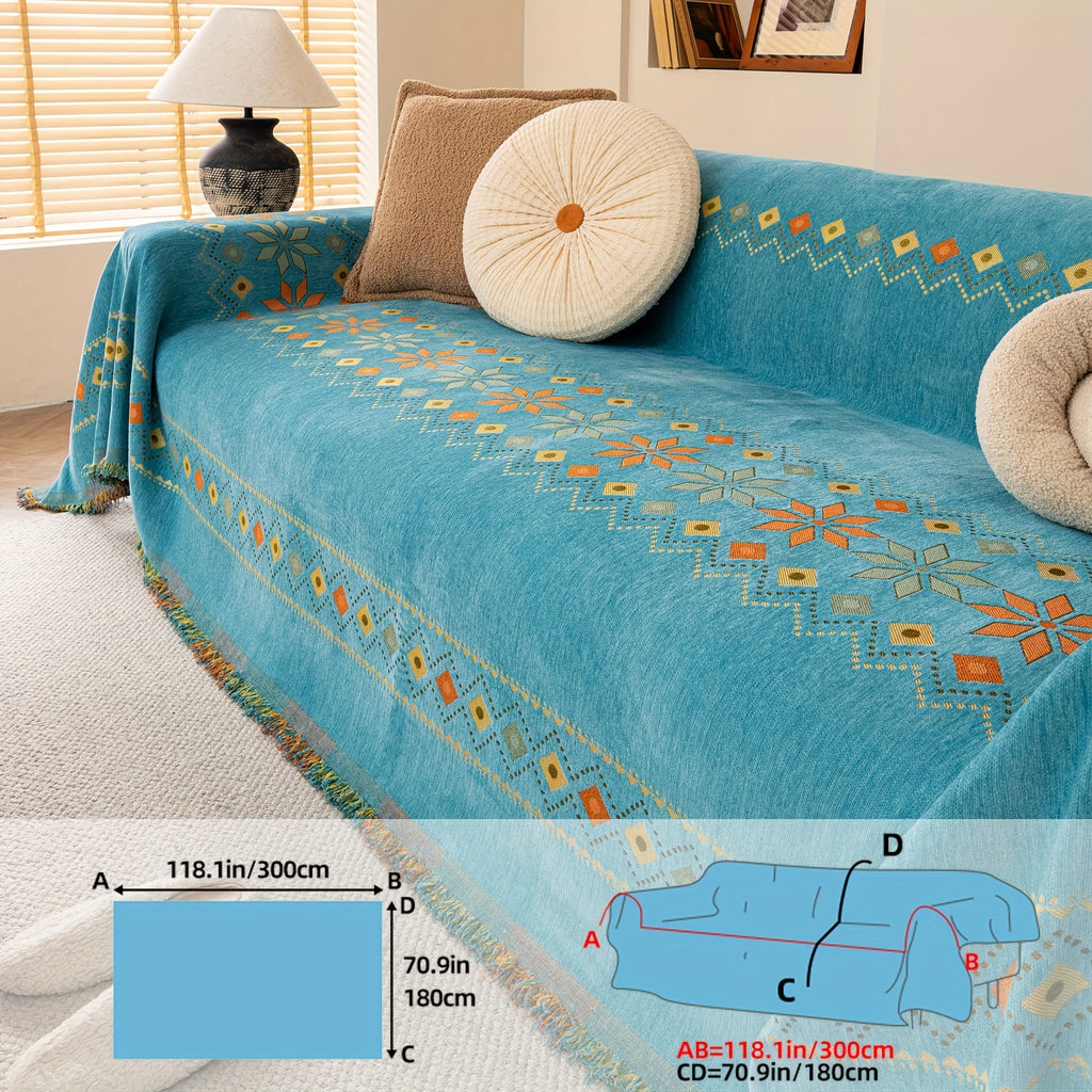 Protection de canapé en chenille jacquard antidérapante, gros plan sur le tissu