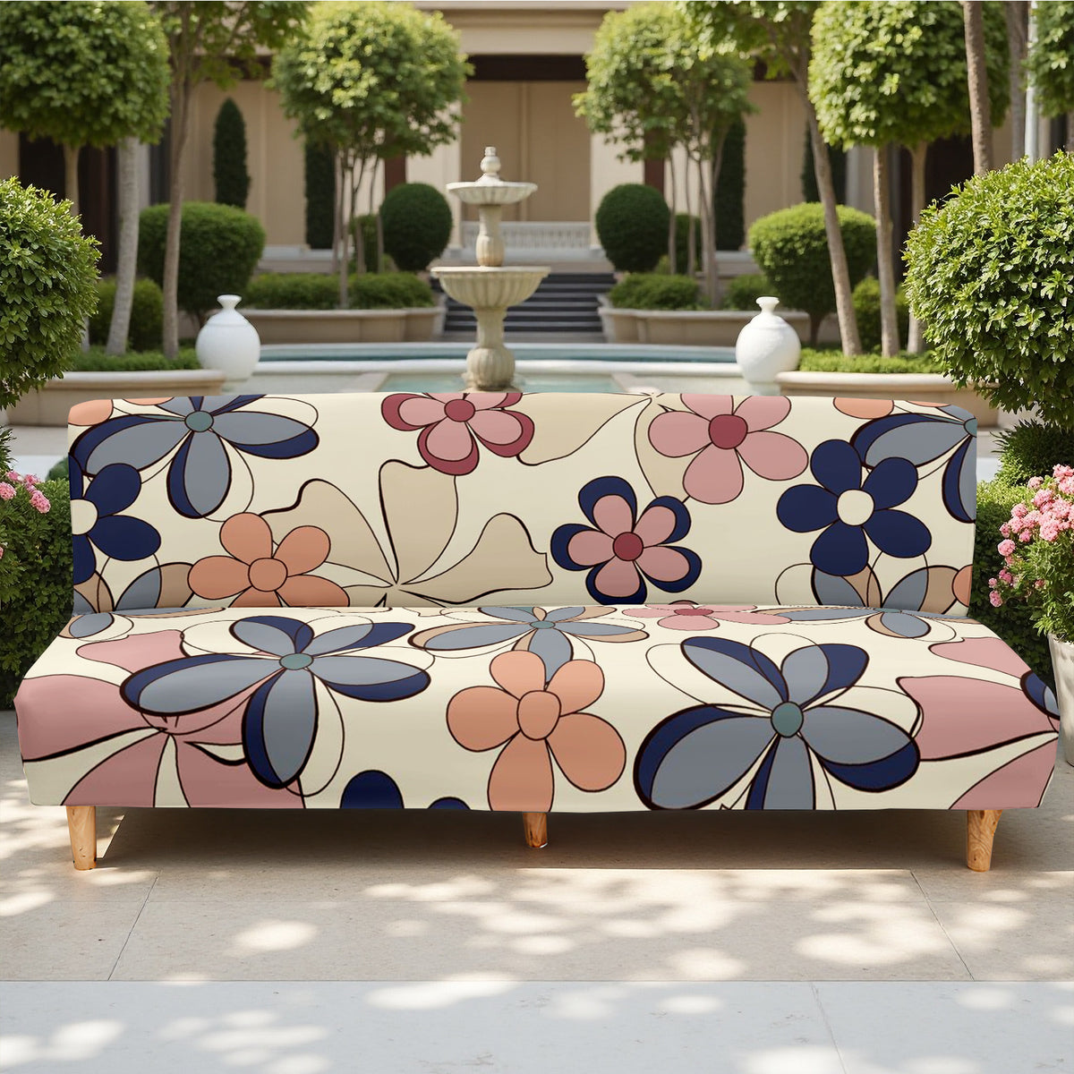 Housse de canapé extensible en fibre de lait imprimée à motif fleuri, vue de dos