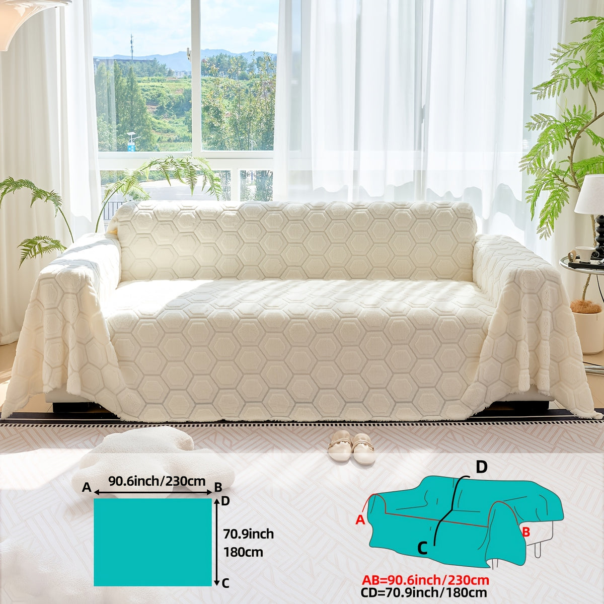 Housse de canapé épaisse en velours jacquard à motif géométrique, détail de la finition