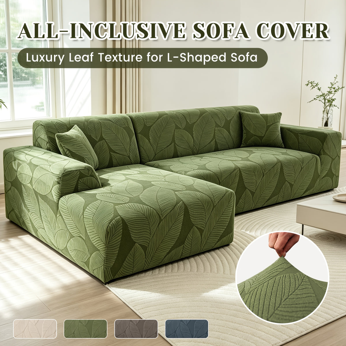 Housse de canapé extensible en polaire jacquard à motif feuillage au rendu