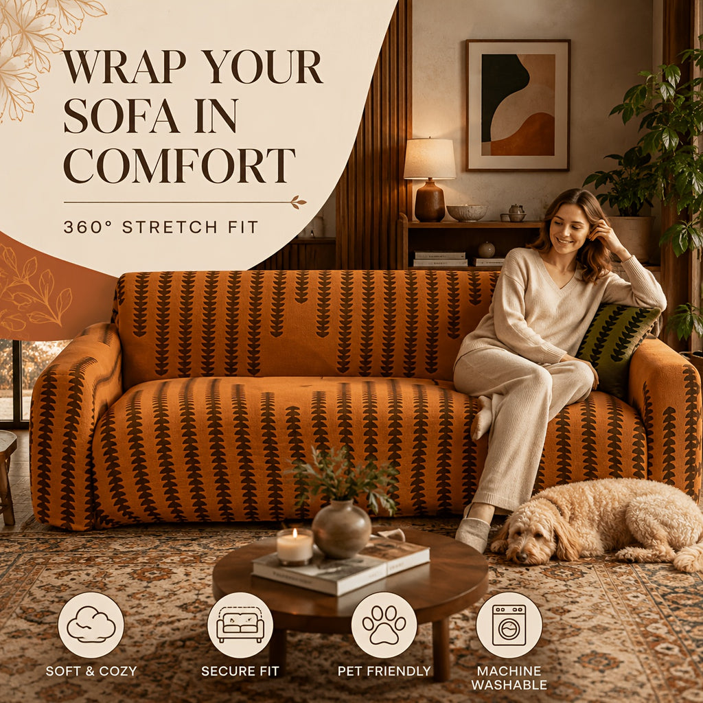 Housse de canapé en polaire jacquard d'esprit bohème — détail de la matière : polaire