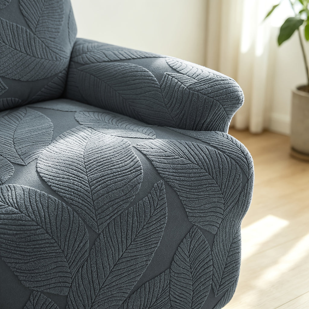 Housse de chaise extensible en polaire jacquard à motif feuillage, autre coloris