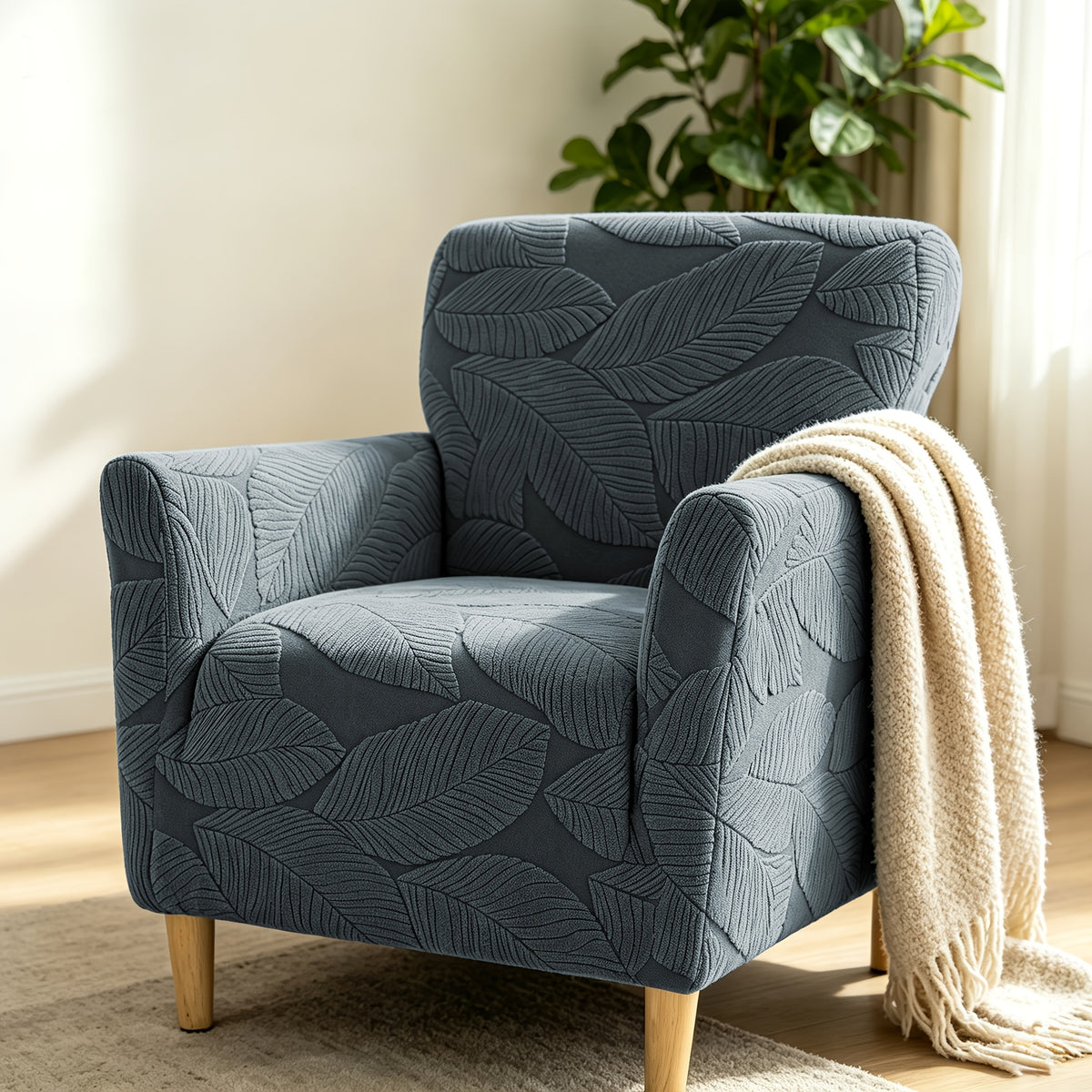 Housse de canapé extensible en polaire jacquard pour fauteuil, vue de dos