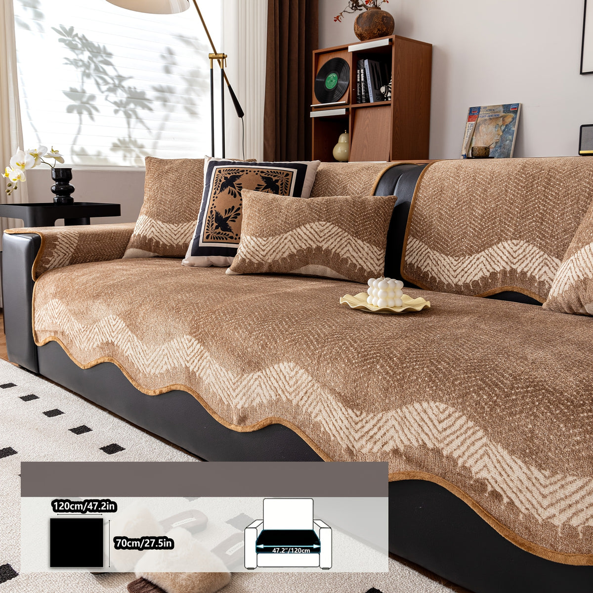 Housse de coussin en chenille à rayures antidérapante, vue d'ensemble