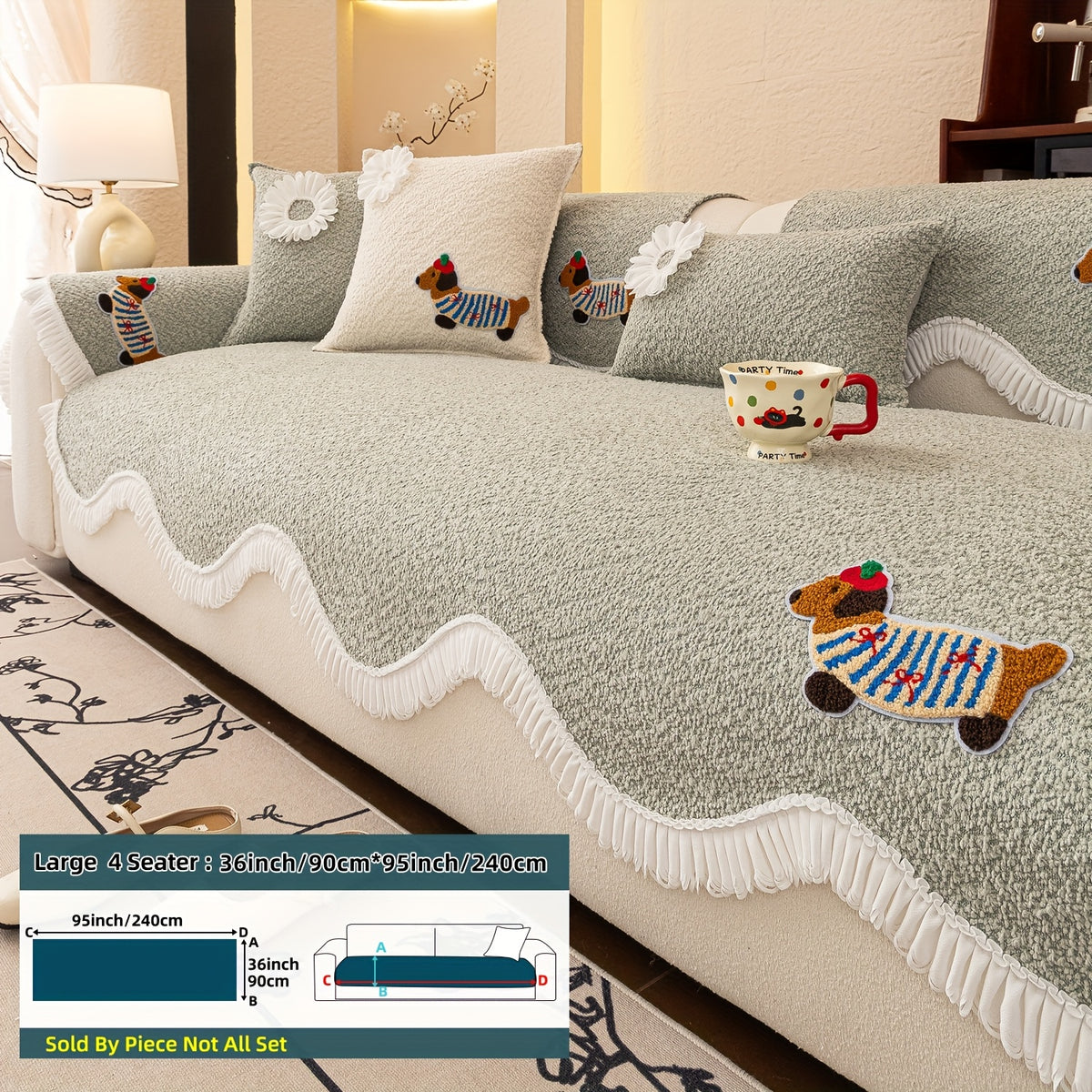 Housse de canapé en chenille à motif vagues antidérapante, visuel produit
