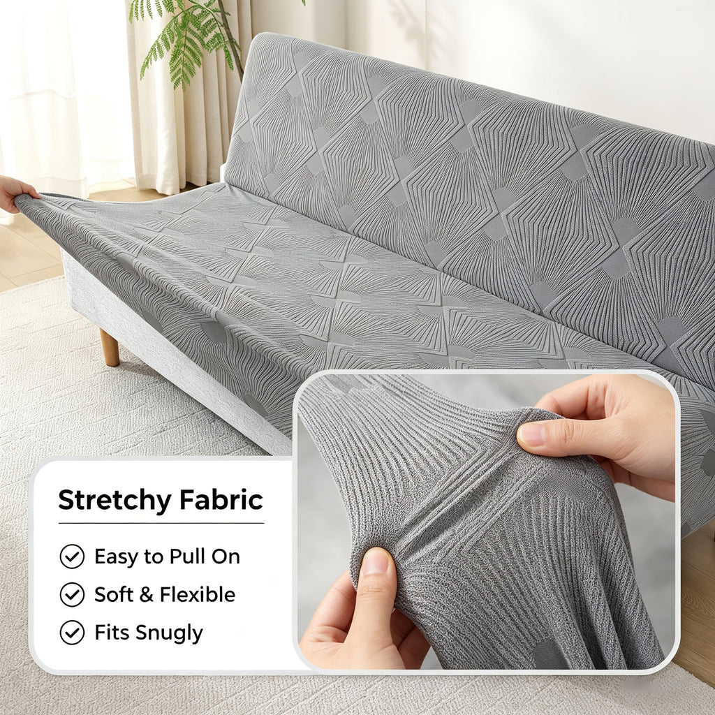 Housse de canapé extensible en polaire jacquard à rayures sans accoudoirs, vue d'ensemble