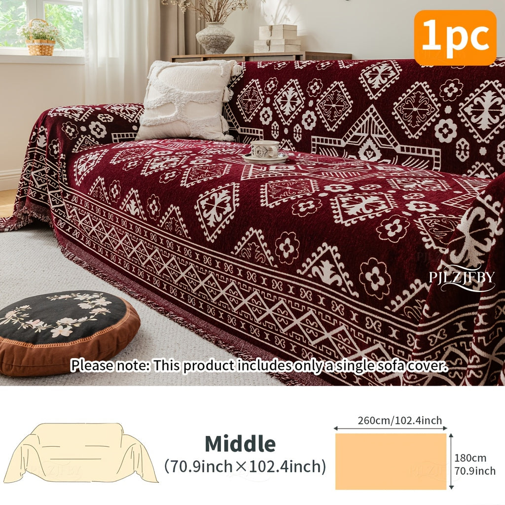 Housse de canapé en chenille en fils teints à motif bohème, compatible fauteuil, canapé deux places, canapé trois places