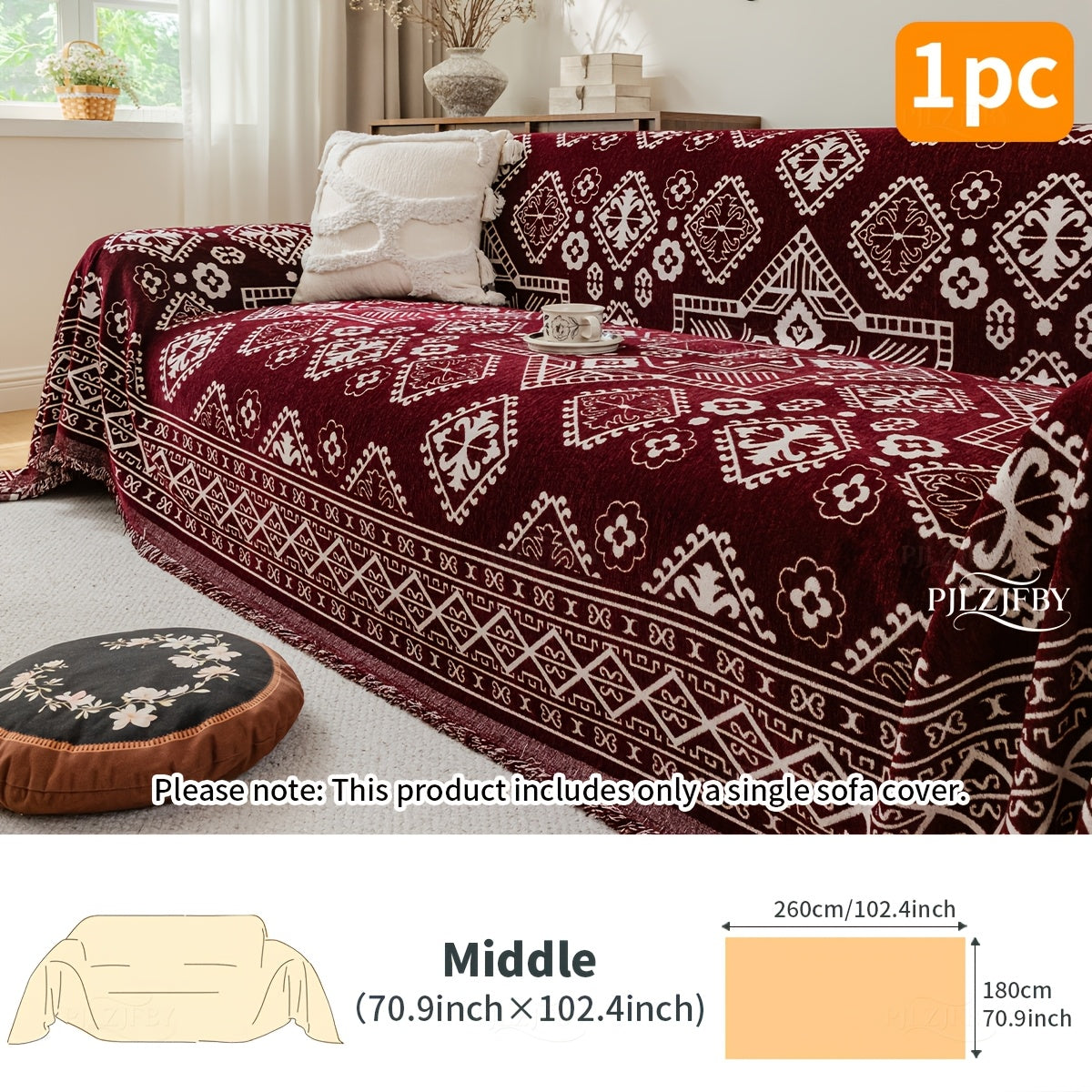 Housse de canapé en chenille en fils teints à motif bohème, compatible fauteuil, canapé deux places, canapé trois places