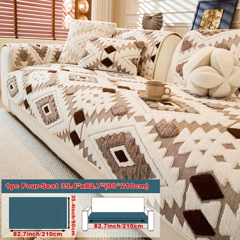 Housse de canapé d'angle en velours jacquard, housse posée