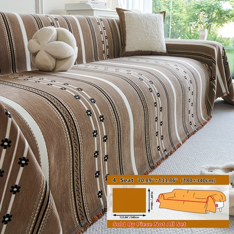 Housse de canapé épaisse en chenille jacquard, détail de l'ourlet