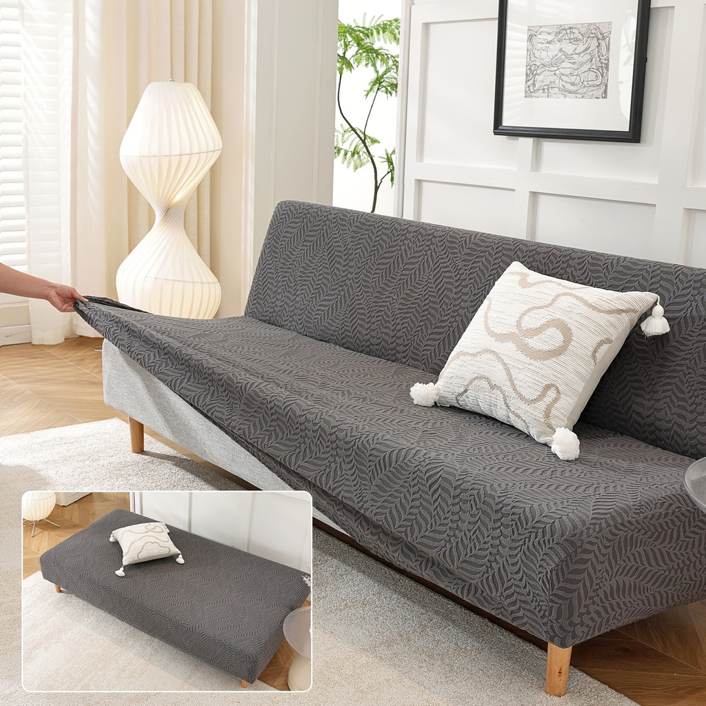 Housse de canapé extensible en polaire jacquard à rayures sans accoudoirs