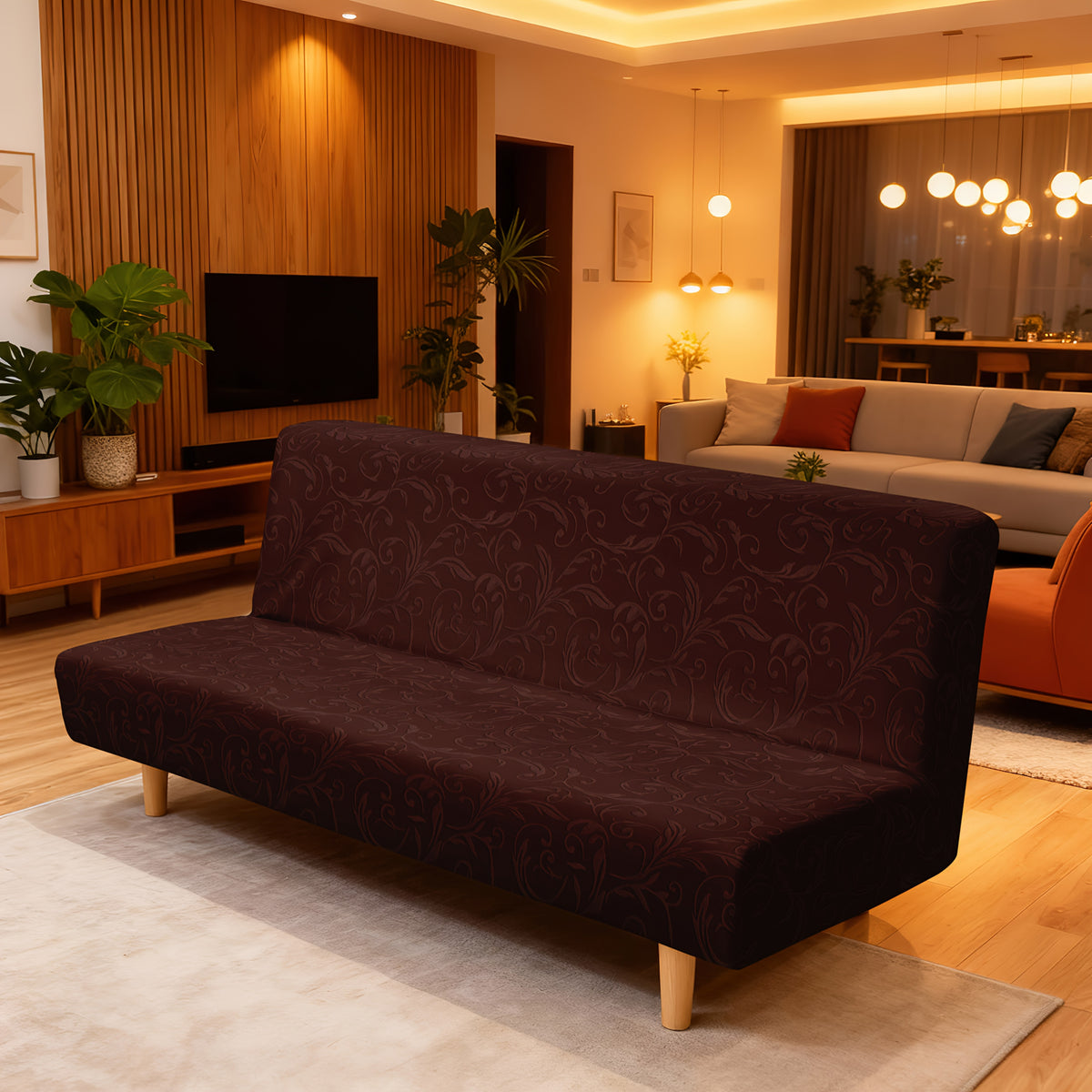 Housse de canapé épaisse extensible en polaire jacquard sans accoudoirs