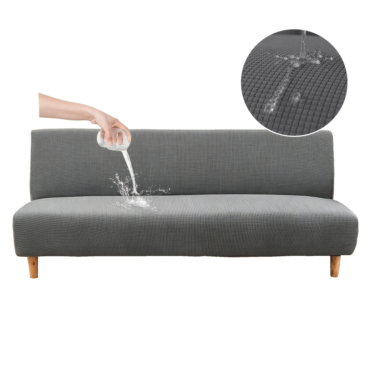 Housse de canapé extensible en polaire jacquard à carreaux sans accoudoirs — détail de la matière : polaire Image