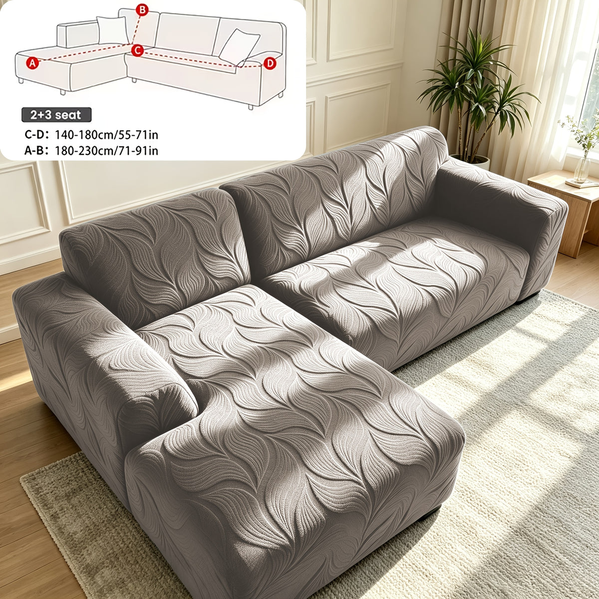 Housse de canapé extensible en polaire jacquard à motif feuillage pour canapé, vue d'ensemble