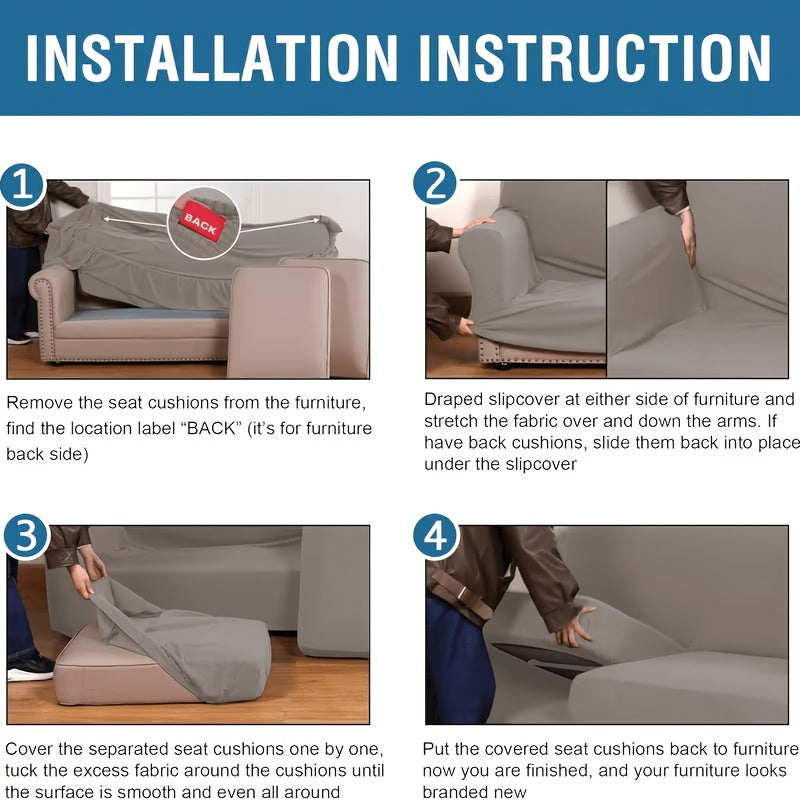 Housse de canapé extensible en velours côtelé à rayures, mise en situation