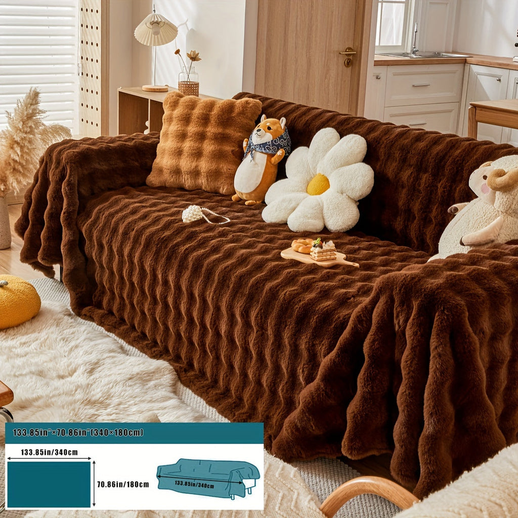 Housse de canapé en peluche, 8 coloris, détail de l'ourlet