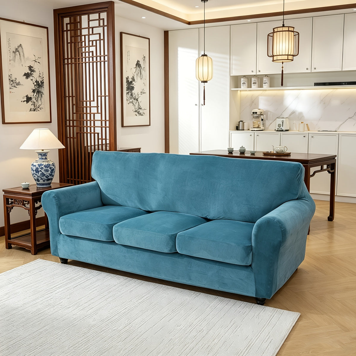Housse de canapé extensible en velours à rayures, autre coloris