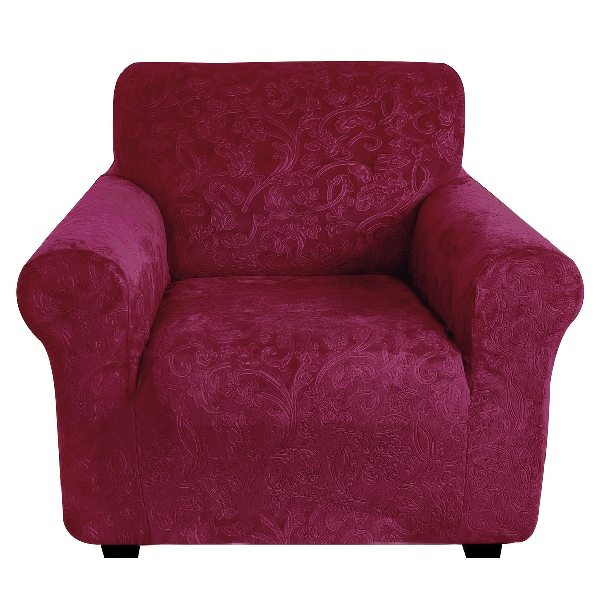 Housse de canapé extensible en velours à motif fleuri anti-griffes, gros plan sur le tissu