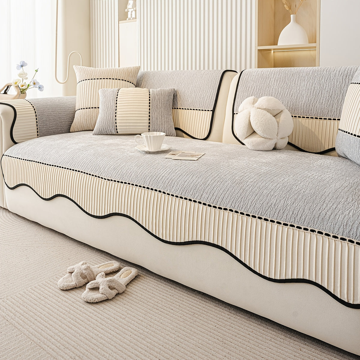 Housse de canapé épaisse en chenille jacquard antidérapante, tissu de 250 à 300 g/m²