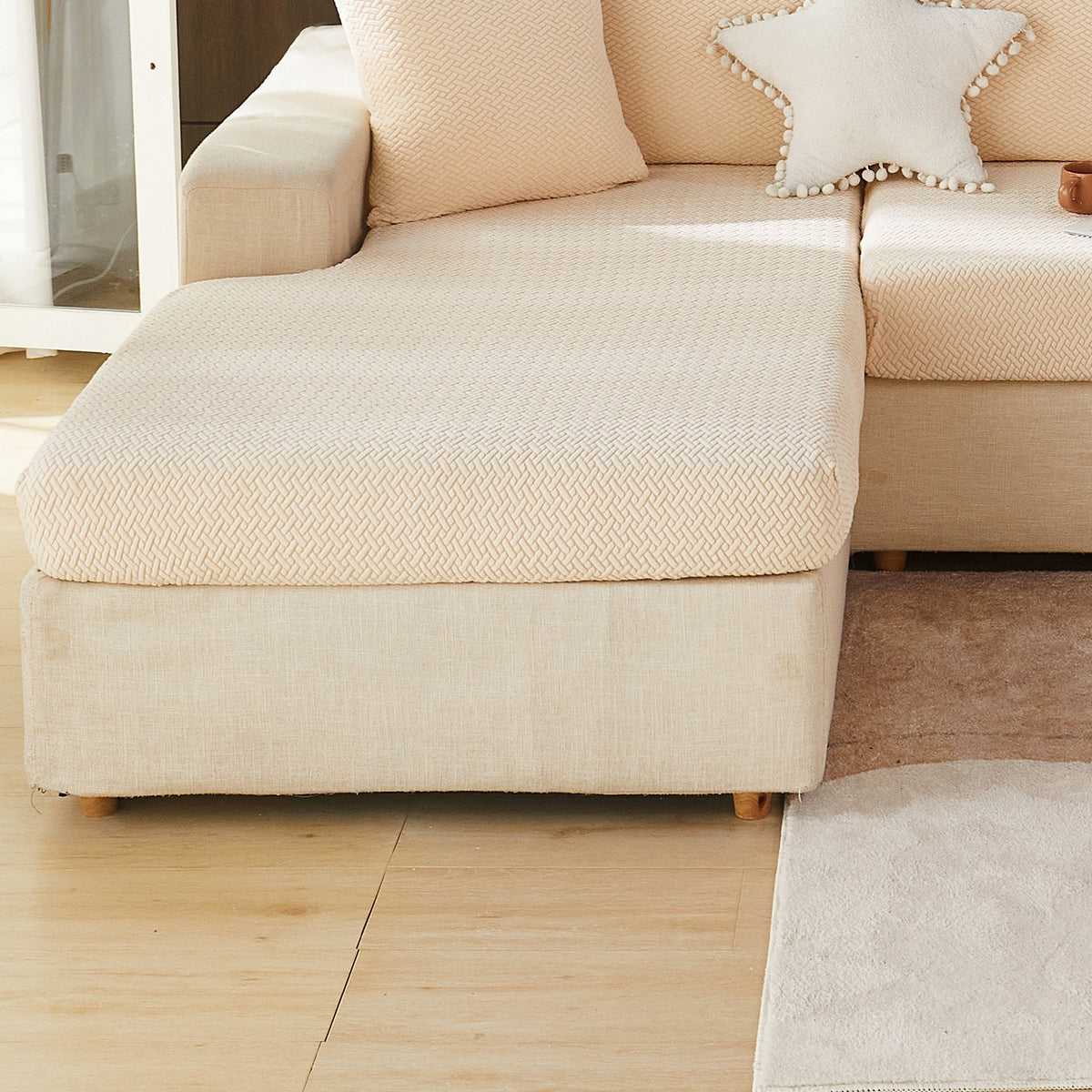 Housse de coussin extensible en polaire jacquard, vue d'ensemble