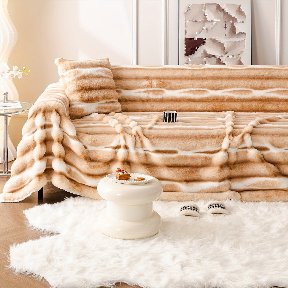 Housse de canapé en peluche, mise en situation