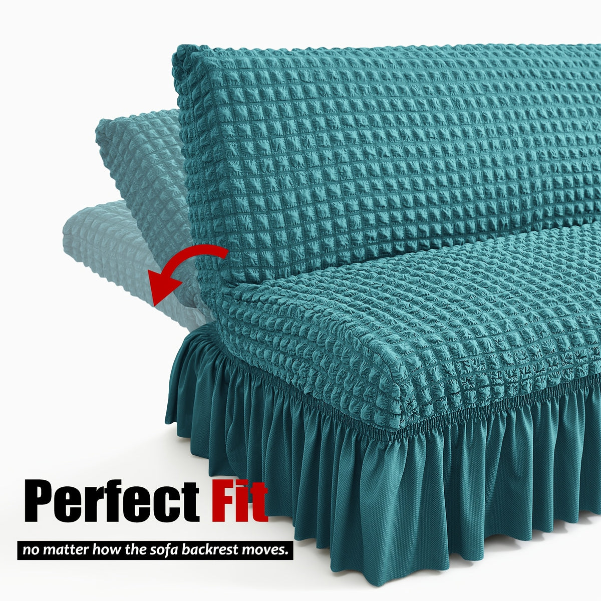 Housse de canapé extensible en jacquard à volants, vue de dos