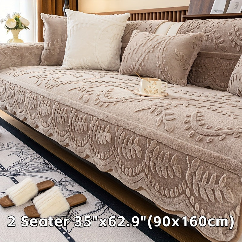 Housse de canapé en peluche jacquard à motif léopard antidérapante, vue de dos