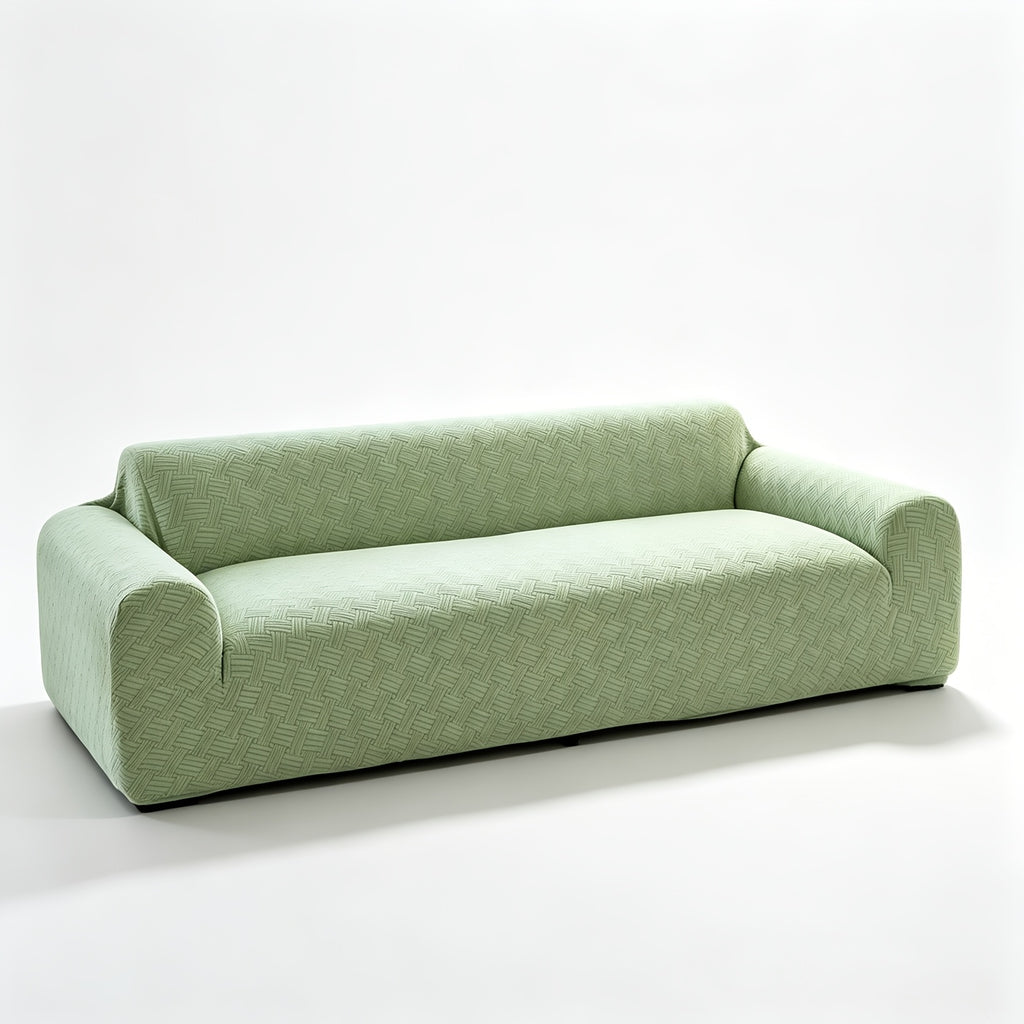 Housse de canapé extensible en polaire jacquard à rayures, mise en situation