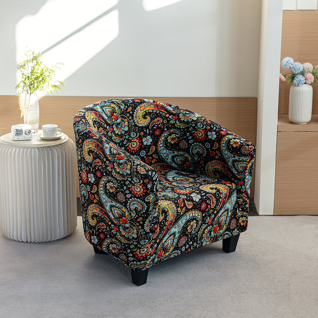 Housse de canapé extensible en fibre de lait imprimée d'esprit vintage, gros plan sur le tissu
