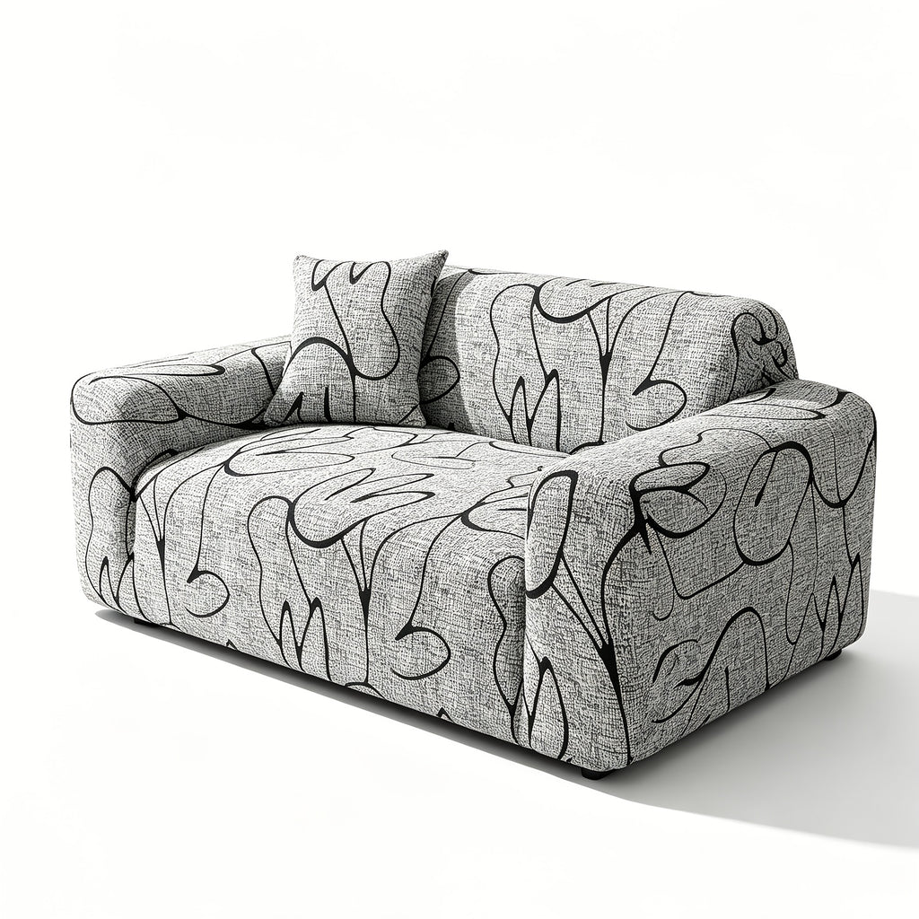 Housse de canapé extensible en fibre de lait imprimée à motif bohème, détail de la finition